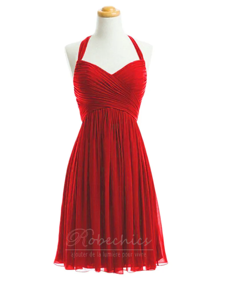 Robe Demoiselle d'Honneur Licou Naturel taille Sommaire Longueur Genou aligne